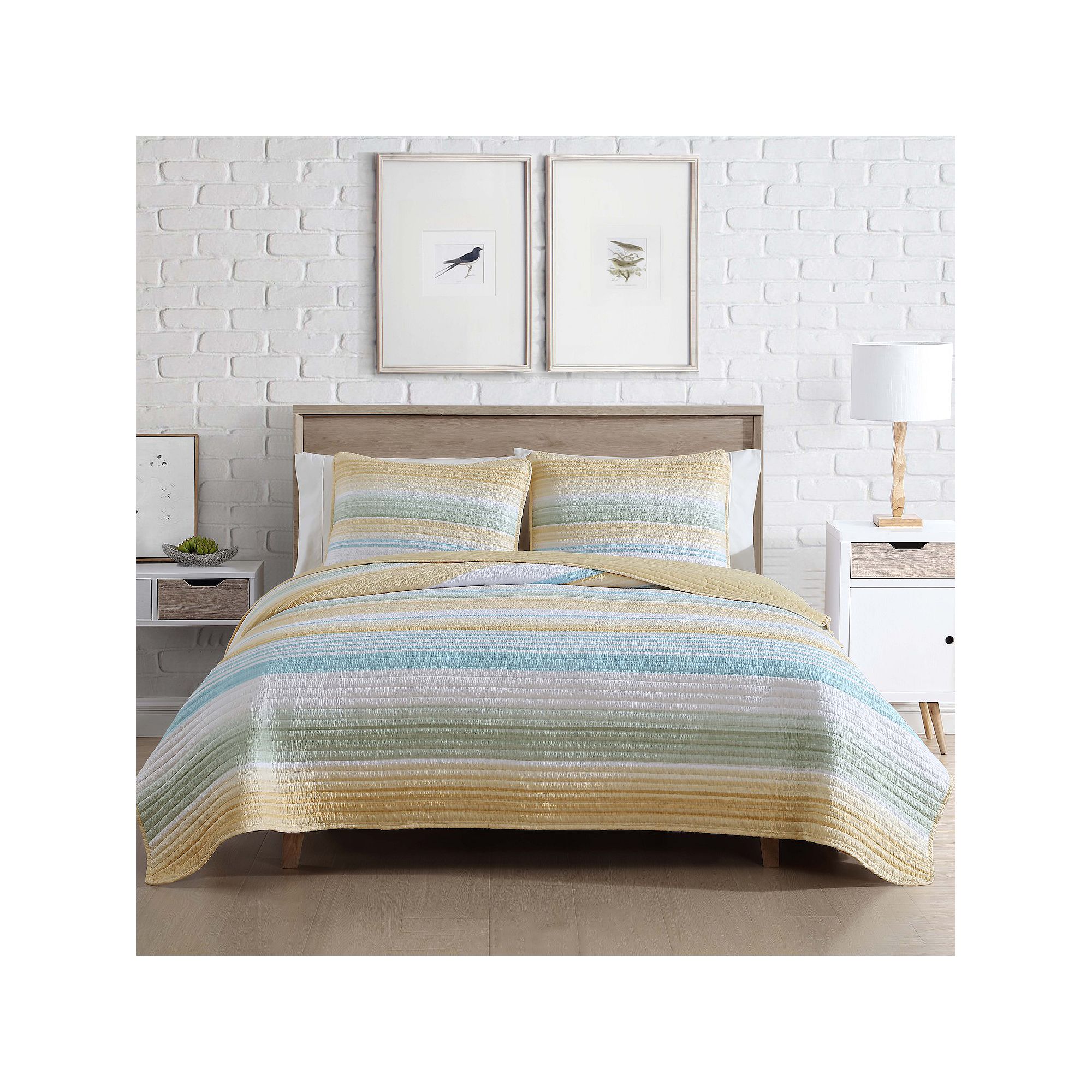 Beatrice Home Fashions Coralinn Stripe Quilt Set, Yellow Sage