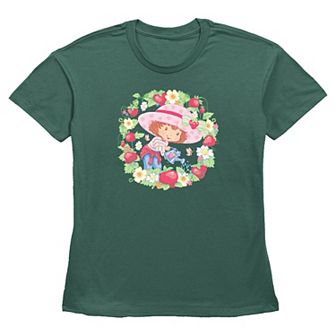 Women's Strawberry Shortcake Flowers And Strawberries Wreath Graphic Tee