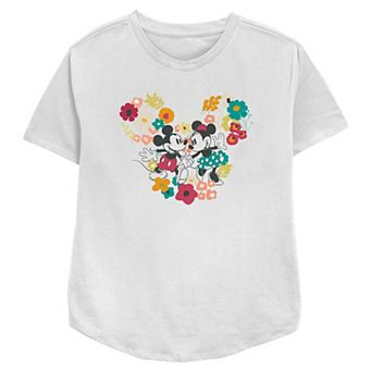 Disney's Mickey Mouse With Minnie Mouse Floral Pair Women's Relaxed Fit Graphic Tee