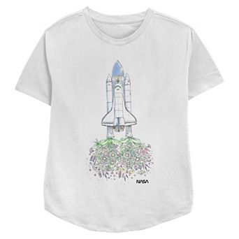 Women's Nasa Flower Space Rocket Relaxed Fit Graphic Tee