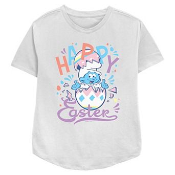 Women's Smurfs Happy Easter Baby Smurf Relaxed Fit Graphic Tee