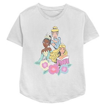 Disney Princess Tiana, Cinderella & Aurora Springtime Trio Women's Relaxed Fit Graphic Tee