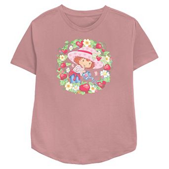 Women's Strawberry Shortcake Flowers And Strawberries Wreath Relaxed Fit Graphic Tee