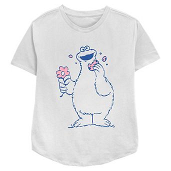 Women's PBS Kids Sesame Street Cookie Monster Holding Flower Relaxed Fit Graphic Tee