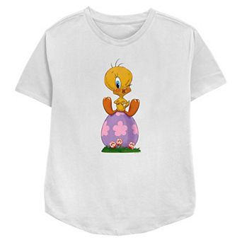 Women's Looney Tunes Tweety Bird Sitting On Easter Egg Relaxed Fit Graphic Tee