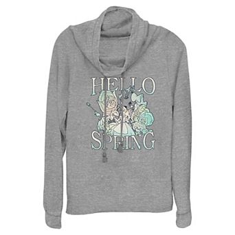Disney's Alice In Wonderland Hello Spring Women's Cowlneck Graphic Lightweight Long Sleeve