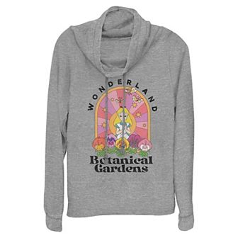 Disney's Alice In Wonderland Botanical Gardens Women's Cowlneck Graphic Lightweight Long Sleeve