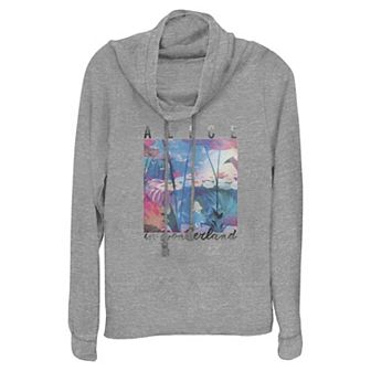 Disney's Alice In Wonderland Magic Garden Scene Women's Cowlneck Graphic Lightweight Long Sleeve