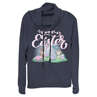 Disney's Bambi Happy Easter Women's Cowlneck Graphic Lightweight Long Sleeve