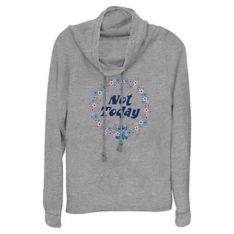 Disney's Lilo & Stitch Not Today Floral Wreath Women's Cowlneck Graphic Lightweight Long Sleeve