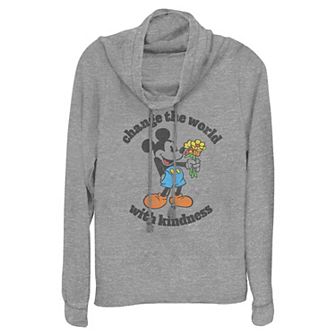 Disney's Mickey Mouse Change The World With Kindness Women's Cowlneck Graphic Lightweight Long Sleeve