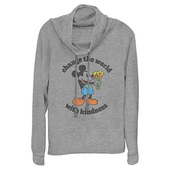 Disney's Mickey Mouse Change The World With Kindness Women's Cowlneck Graphic Lightweight Long Sleeve