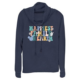 Disney's Mickey Mouse Happiest Family On Earth Women's Cowlneck Graphic Lightweight Long Sleeve