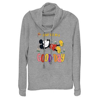 Disney's Mickey Mouse Today Will Be A Good Day Women's Cowlneck Graphic Lightweight Long Sleeve