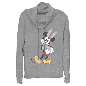 Disney's Mickey Mouse Easter Bunny Women's Cowlneck Graphic Lightweight Long Sleeve