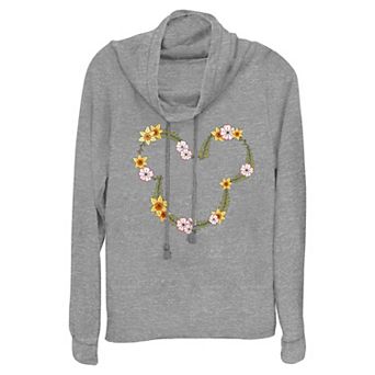 Disney's Mickey Mouse Floral Wreath Women's Cowlneck Graphic Lightweight Long Sleeve