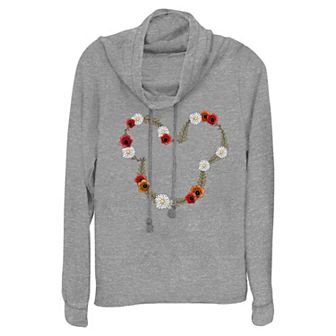 Disney's Mickey Mouse Spring Floral Wreath Women's Cowlneck Graphic Lightweight Long Sleeve
