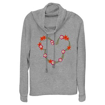 Disney's Mickey Mouse May Floral Wreath Women's Cowlneck Graphic Lightweight Long Sleeve