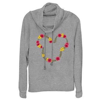 Disney's Mickey Mouse June Floral Wreath Women's Cowlneck Graphic Lightweight Long Sleeve