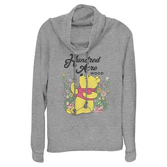 Disney's Winnie The Pooh Hundred Acre Wood Blowing Dandelions Women's Cowlneck Graphic Lightweight Long Sleeve