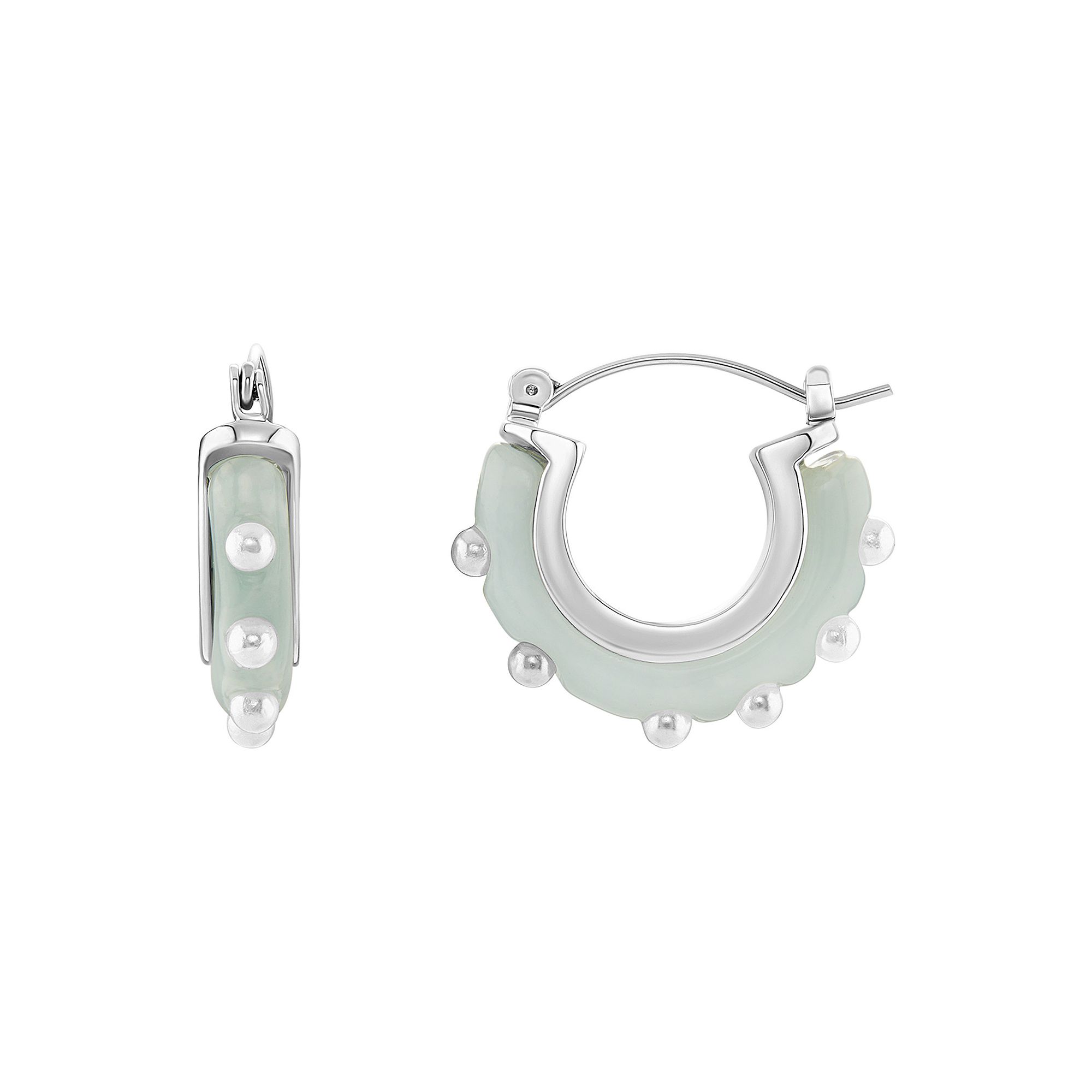 Emberly Silver Tone Simulated Pearl & Simulated Aquamarine Hoop Earrings, W