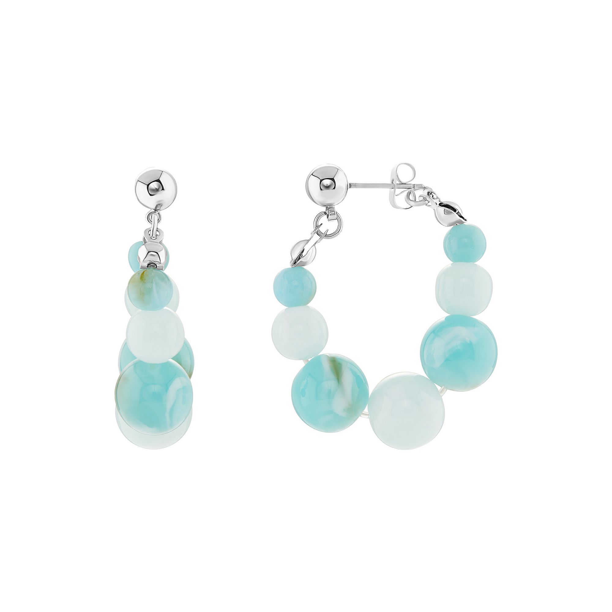 Emberly Silver Tone Simulated Aquamarine & Simulated Adventurine Marble Hoo