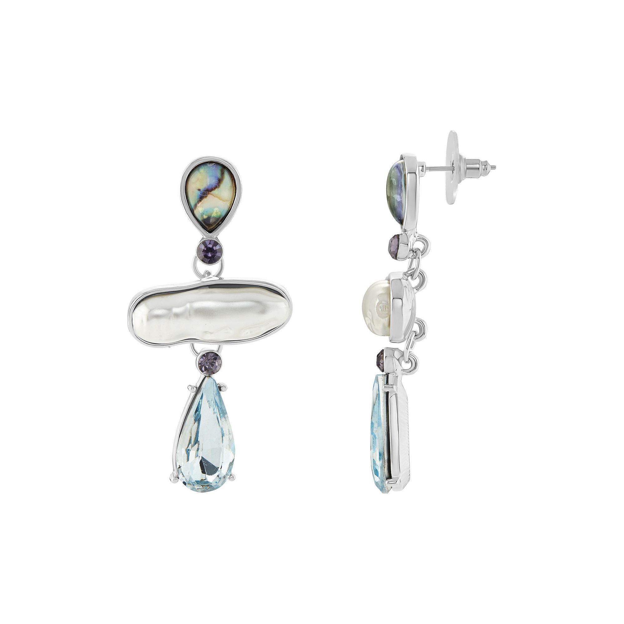 Emberly Silver Tone Simulated Abalone, Simulated Pearl & Simulated Aqua Sto