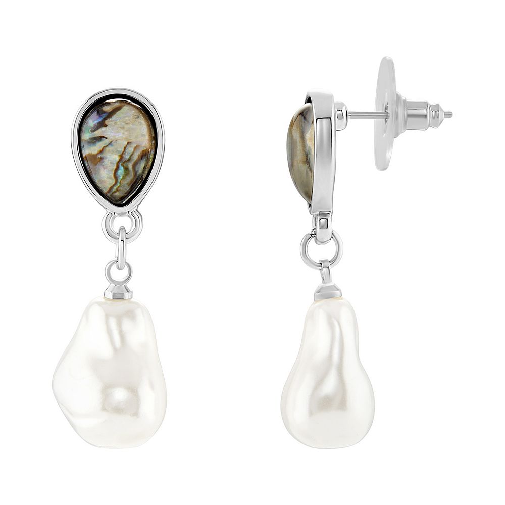 Emberly Silver Tone Simulated Abalone & Simulated Pearl Drop Earrings