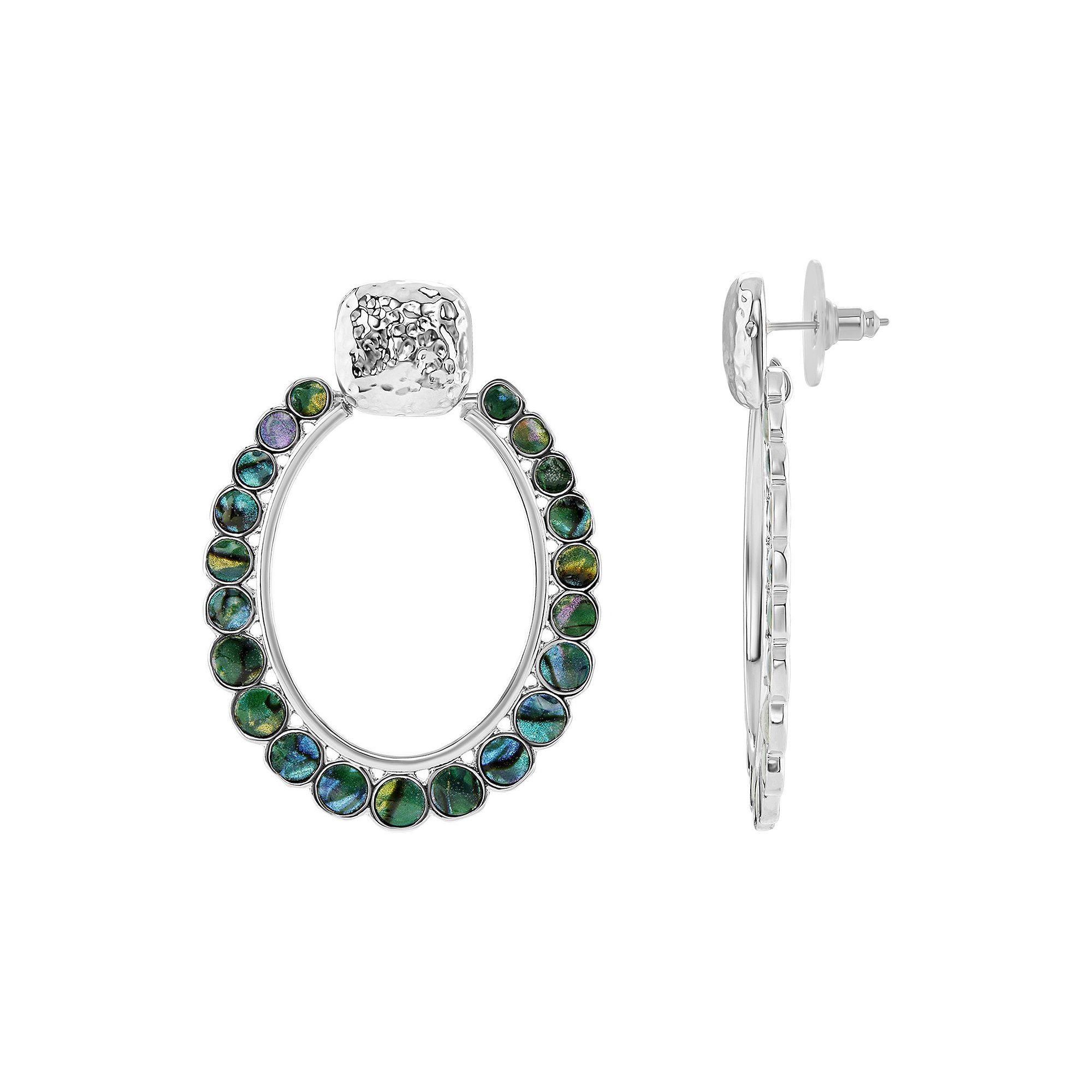 Emberly Silver Tone Graduated Simulated Abalone Circle Drop Earrings, Women