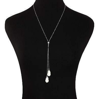 Emberly Silver Tone Simulated Pearl Beaded Lariat Necklace