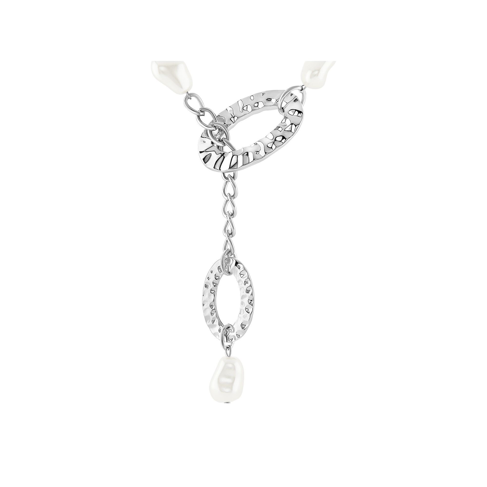 Emberly Silver Tone Hammered & Simulated Pearl Lariat Necklace, Womens, Wh