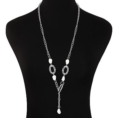 Emberly Silver Tone Hammered & Simulated Pearl Lariat Necklace