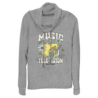 Women's MTV Springtime Floral Logo Cowlneck Graphic Lightweight Long Sleeve
