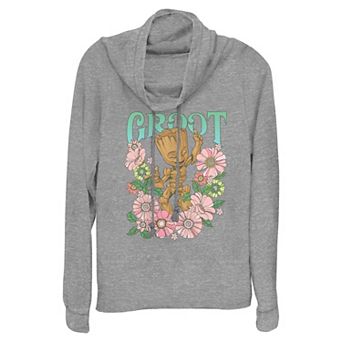 Women's Marvel Guardians OF The Galaxy Groot Floral Dancer Cowlneck Graphic Lightweight Long Sleeve