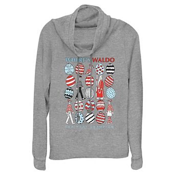 Women's Where's Waldo Easter Eggs Cowlneck Graphic Lightweight Long Sleeve