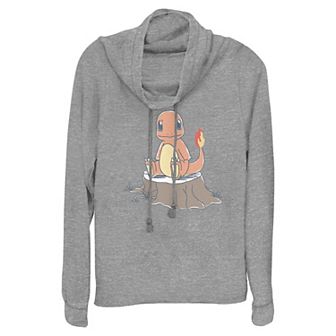 Women's Pokemon Charmander Resting On Stump Cowlneck Graphic Lightweight Long Sleeve