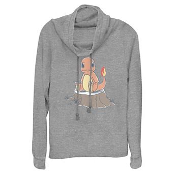 Women's Pokemon Charmander Resting On Stump Cowlneck Graphic Lightweight Long Sleeve