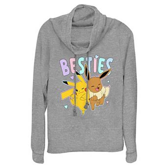 Women's Pokemon Pokemon And Eevee Besties Cowlneck Graphic Lightweight Long Sleeve
