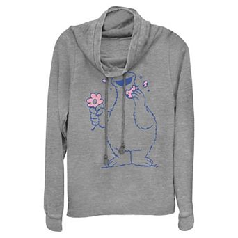 Women's PBS Kids Sesame Street Cookie Monster Holding Flower Cowlneck Graphic Lightweight Long Sleeve