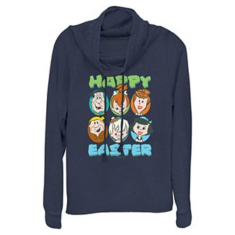 Women's The Flintstones Happy Easter Cowlneck Graphic Lightweight Long Sleeve