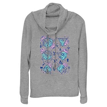 Women's Dungeons & Dragons Floral Pastel Dice Cowlneck Graphic Lightweight Long Sleeve