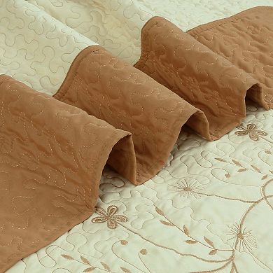 Marcielo 3 Piece Queen Size Embroidery Quilt Set Lightweight Bedspread Set Queen