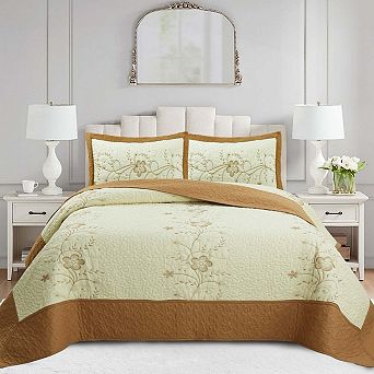 Marcielo 3 pc Queen Size Embroidery Quilt Set Lightweight Bedspread Set Queen