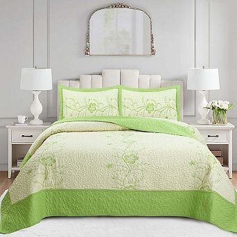 Marcielo 3 pc Queen Size Embroidery Quilt Set Lightweight Bedspread Set Queen