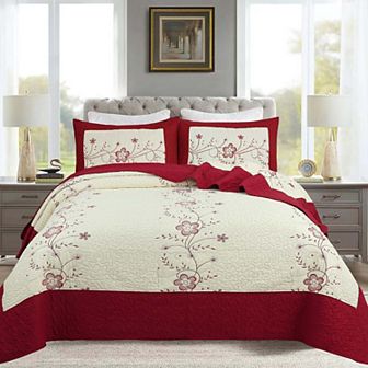 Marcielo 3 pc Queen Size Embroidery Quilt Set Lightweight Bedspread Set Queen