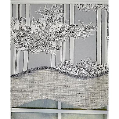 French Tableau Classic Toile Stripe And Solid Fabric Gimp Trim Ivory Lining No Header Glory Valance