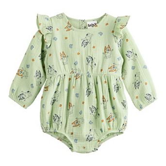 Baby Girl Bluey And Bingo Excited Character Print Long Sleeve Bodysuit