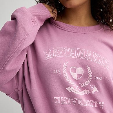 Juniors' Plus Size SO® Oversized Cropped Crewneck Graphic Sweatshirt