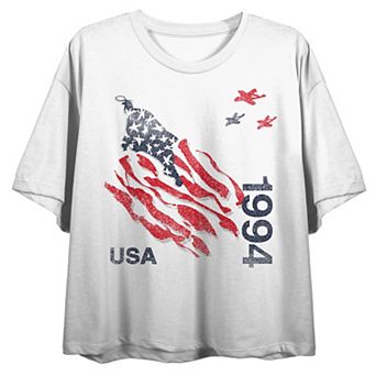 Junior's Team Grar USA Tattered Short Sleeve Crop Tee