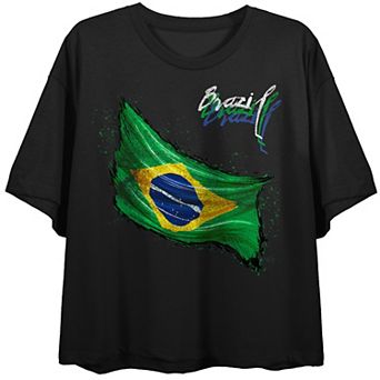 Junior's Team Gear Vintage Brazil Short Sleeve Crop Tee, Black
